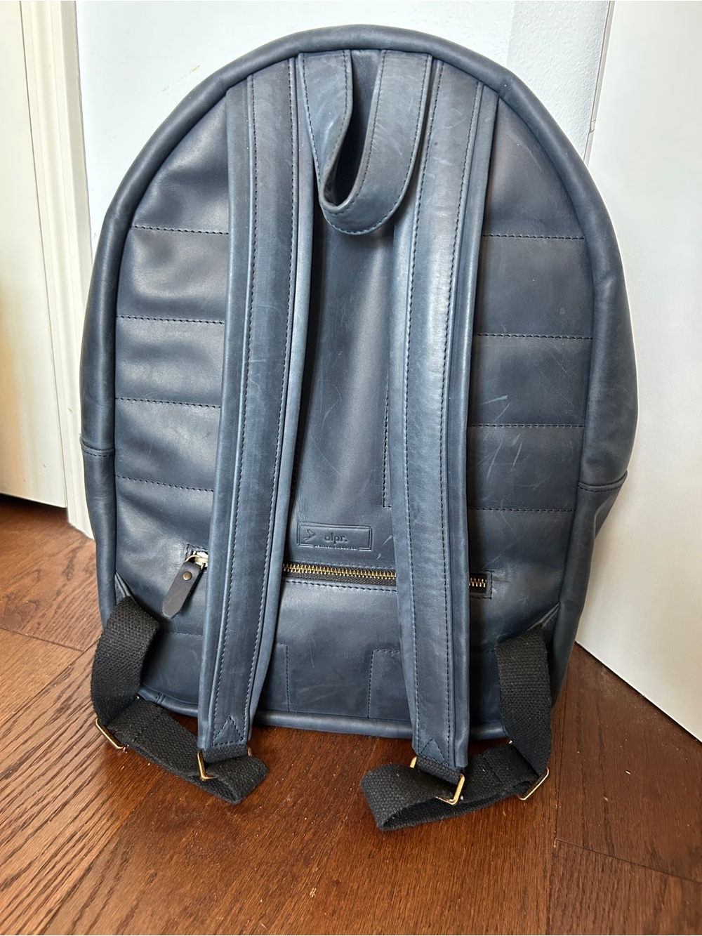 NAVY BLUE Crazy Horse Leather Backpack City - Mens Womens Unisex Gender Neutral - Picture 2 of 7